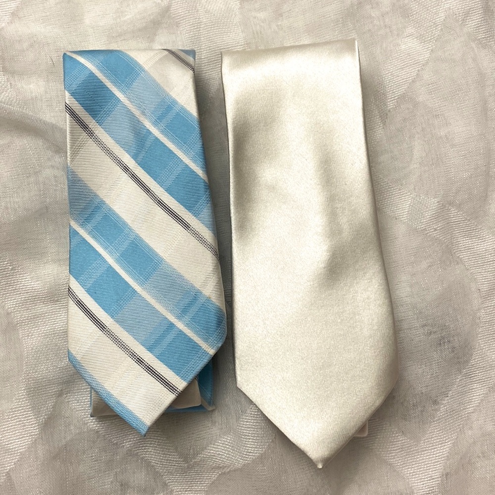 CALVIN KLEIN All Silk White and Blue Striped Ties 2 Pack Bundle